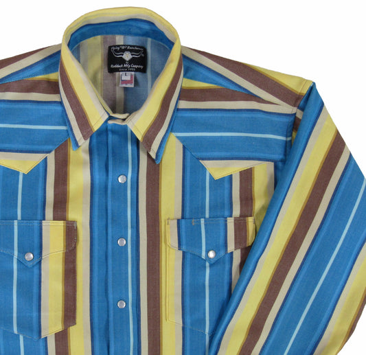 Flying R Ranchwear Baja Stripe with snaps in blue Made in USA