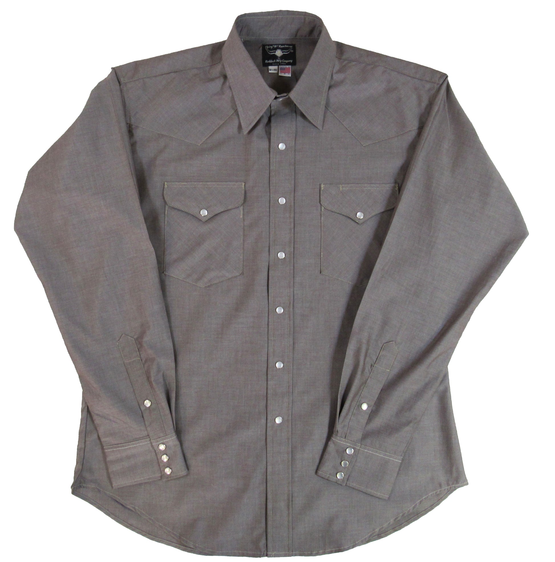Sierra chambray in mocha by Flying R Ranchwear Made in USA with snaps