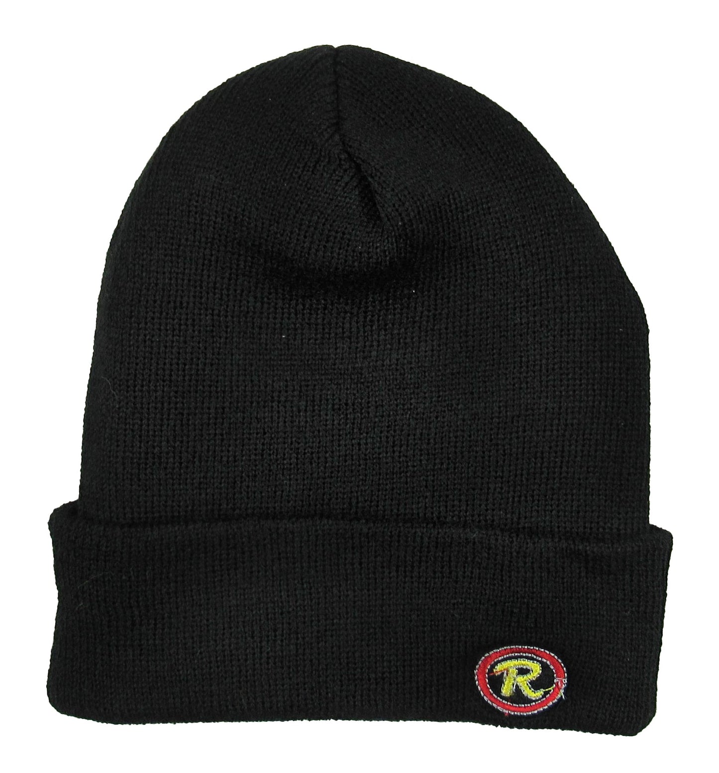 deep black beanie with R logo