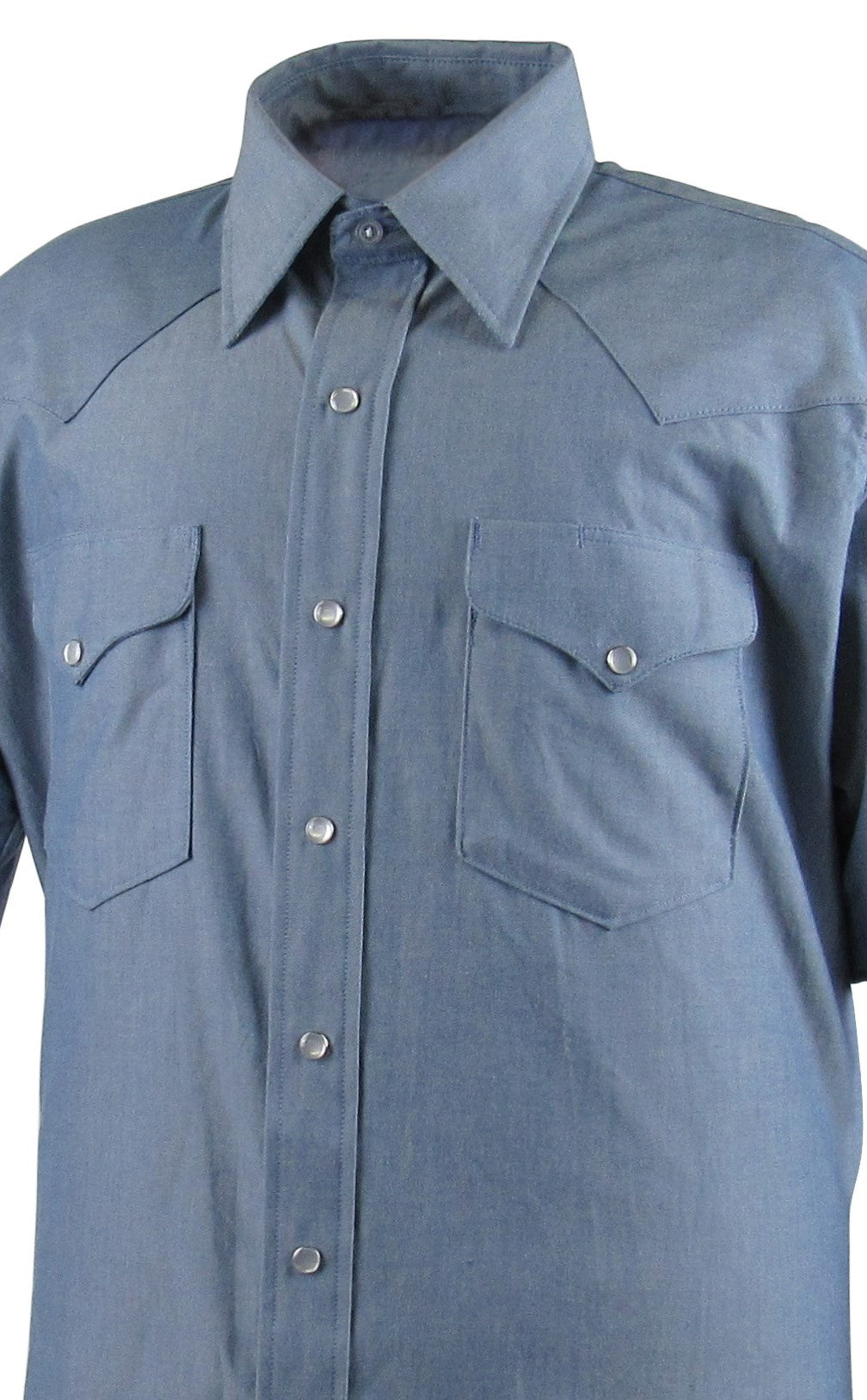 denim blue cotton chambray long sleeve with snaps Flying R Ranchwear Made in USA