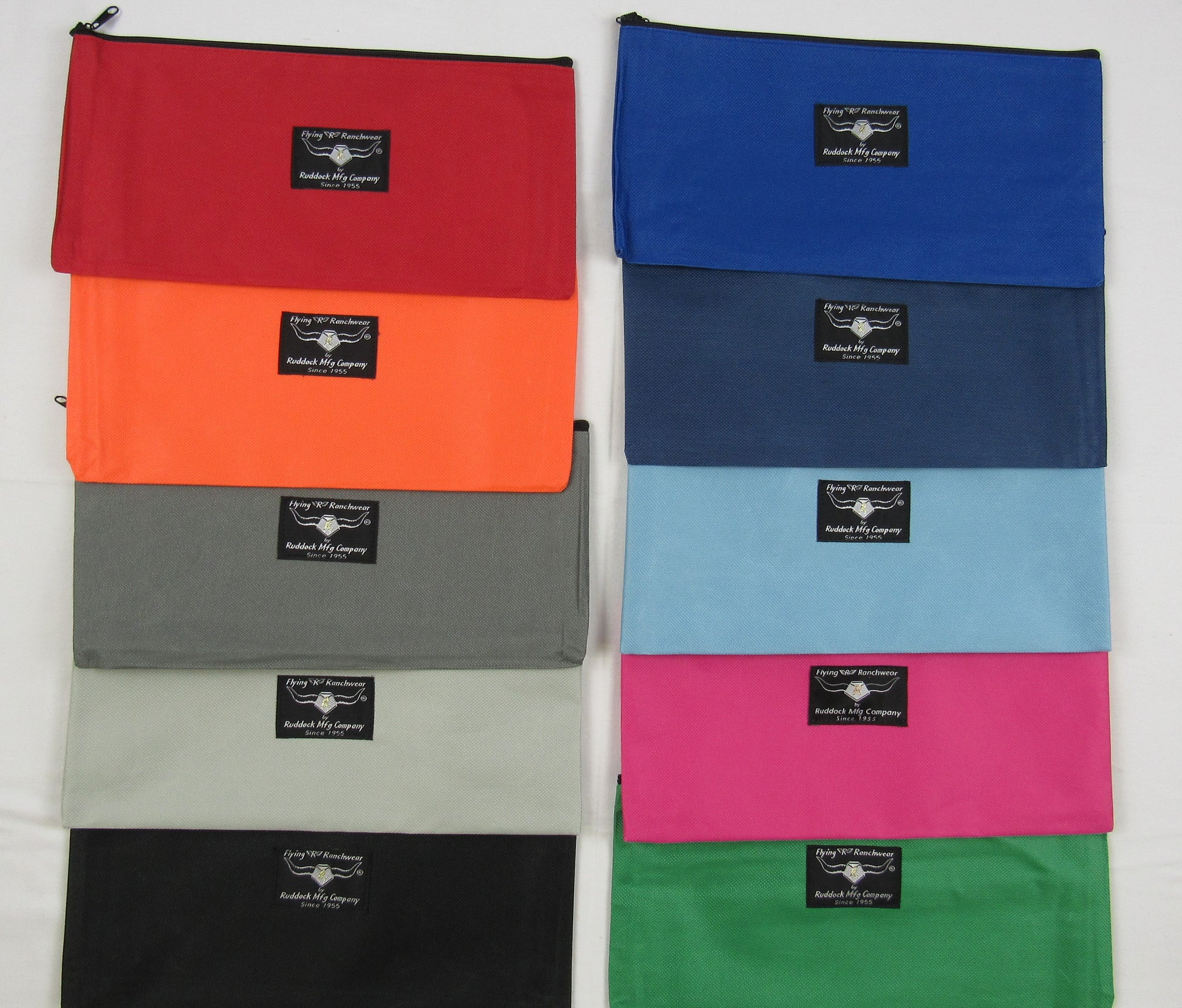 Array of zippered bank bags in assorted colors