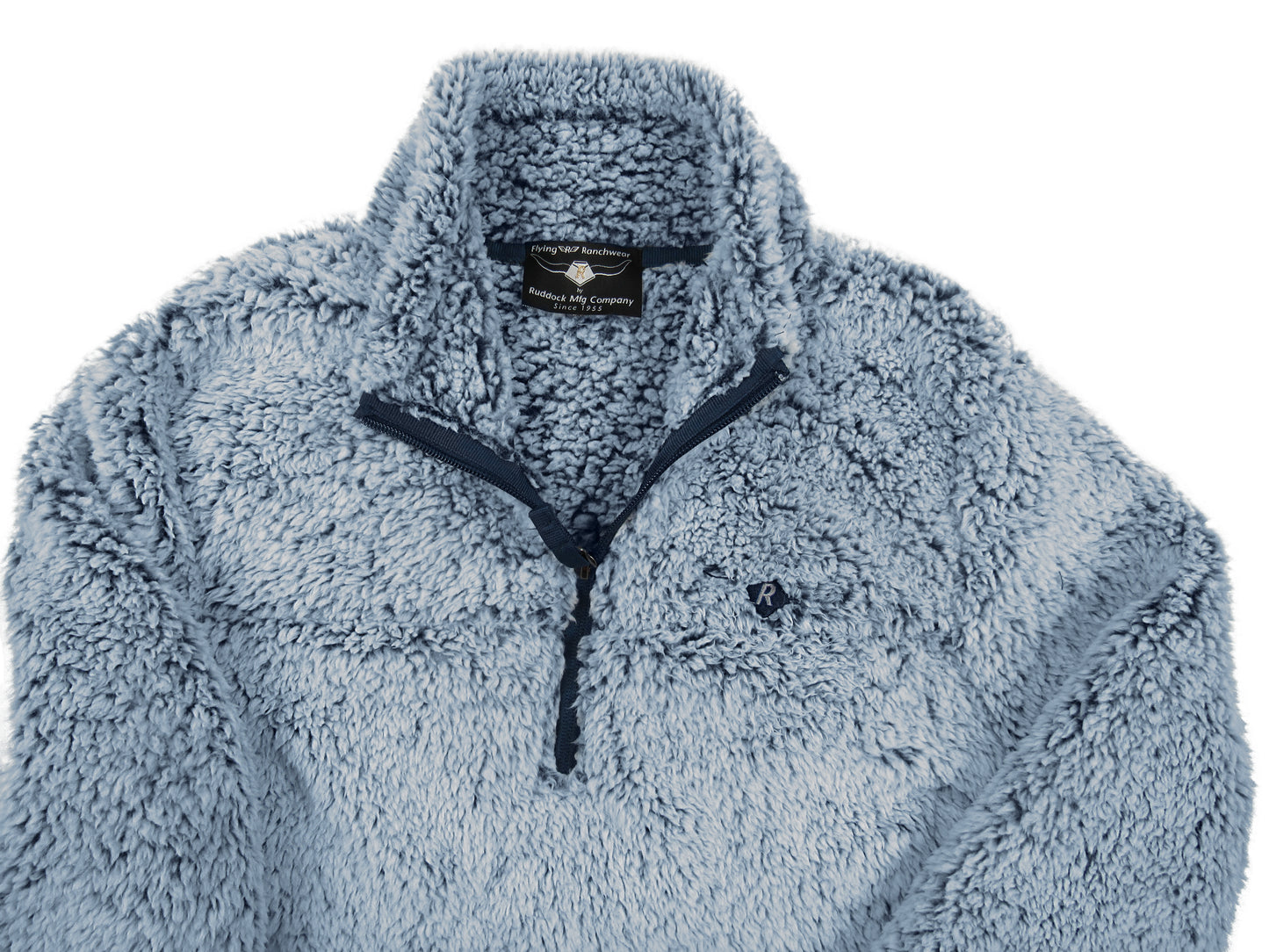 Ladies sherpa fleece 1/4 zip in denim blue heather