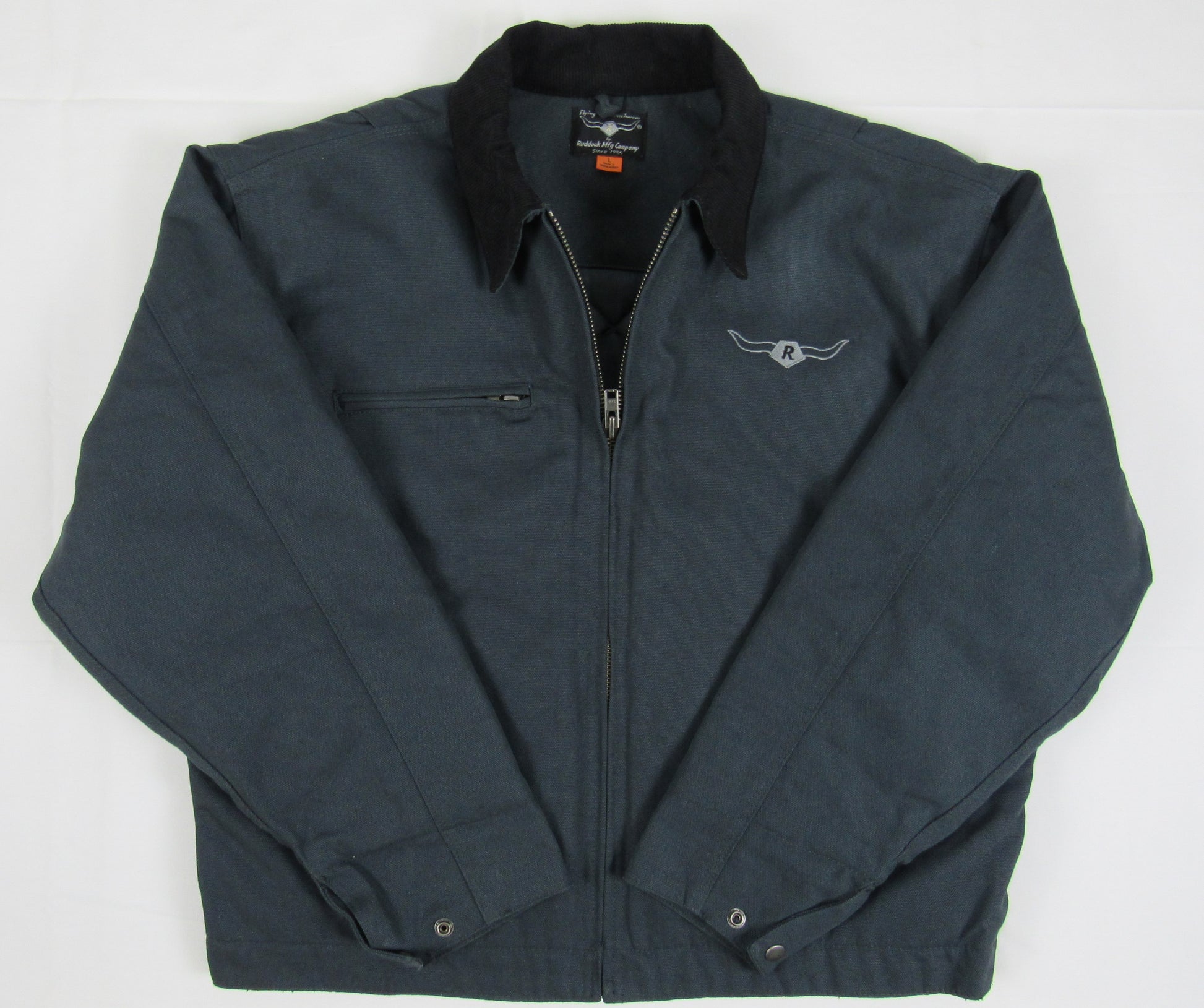 Slate gray duck cloth work jacket with metal zipper