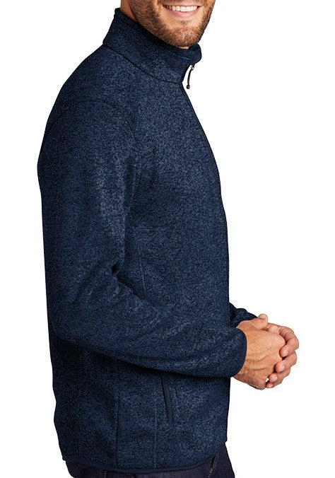 Fleece jacket with pockets and Flying R embroidery on chest in navy blue heather