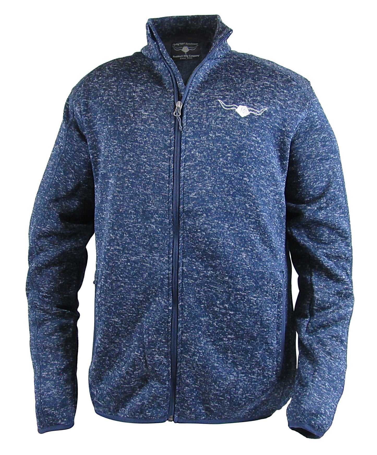 Fleece jacket with pockets and Flying R embroidery on chest in navy blue heather