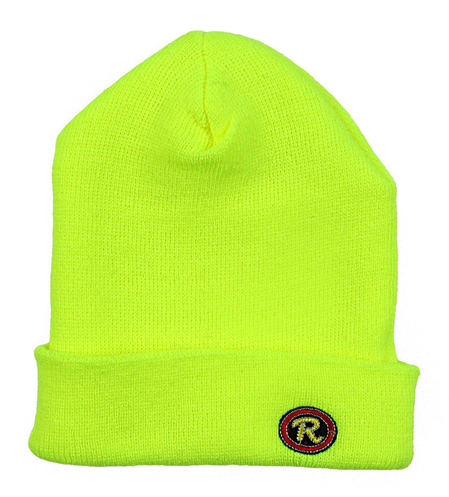 hi visibility yellow beanie with R logo