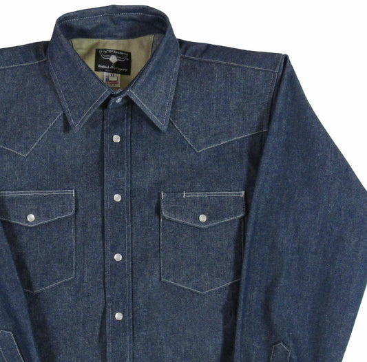 Solid Denim shirt by Flying R Ranchwear with snaps Made in USA