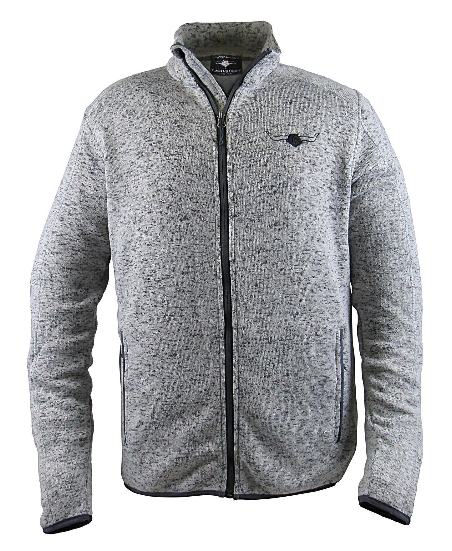 Fleece jacket with pockets and Flying R embroidery on chest in medium gray heather