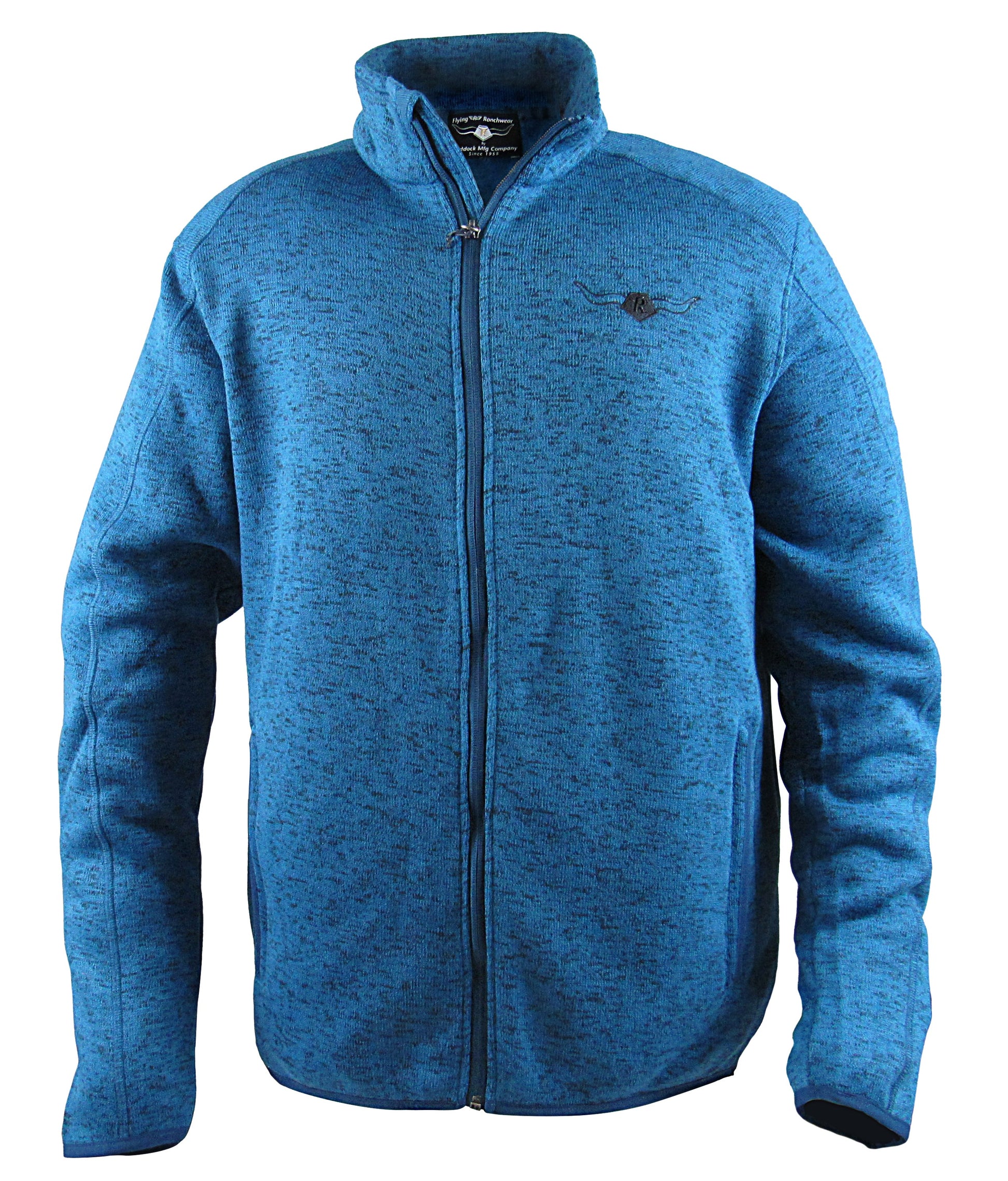 Fleece jacket with pockets and Flying R embroidery on chest in power blue heather