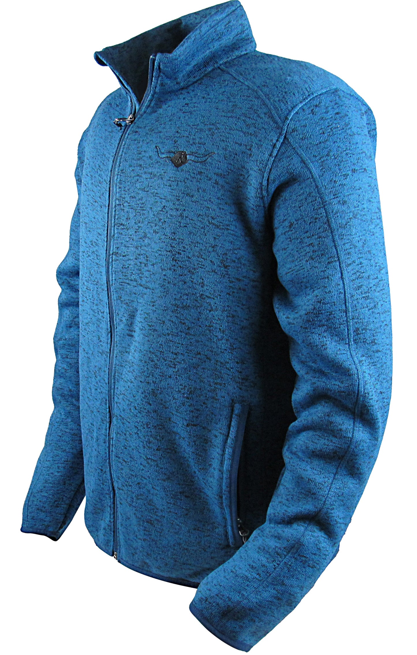 Fleece jacket with pockets and Flying R embroidery on chest in power blue heather