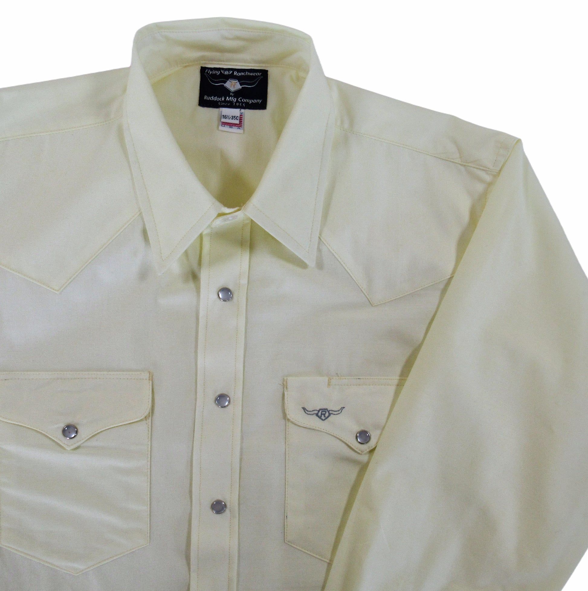 Pale Yellow long sleeve shirt with snaps by Flying R Ranchwear Made in USA