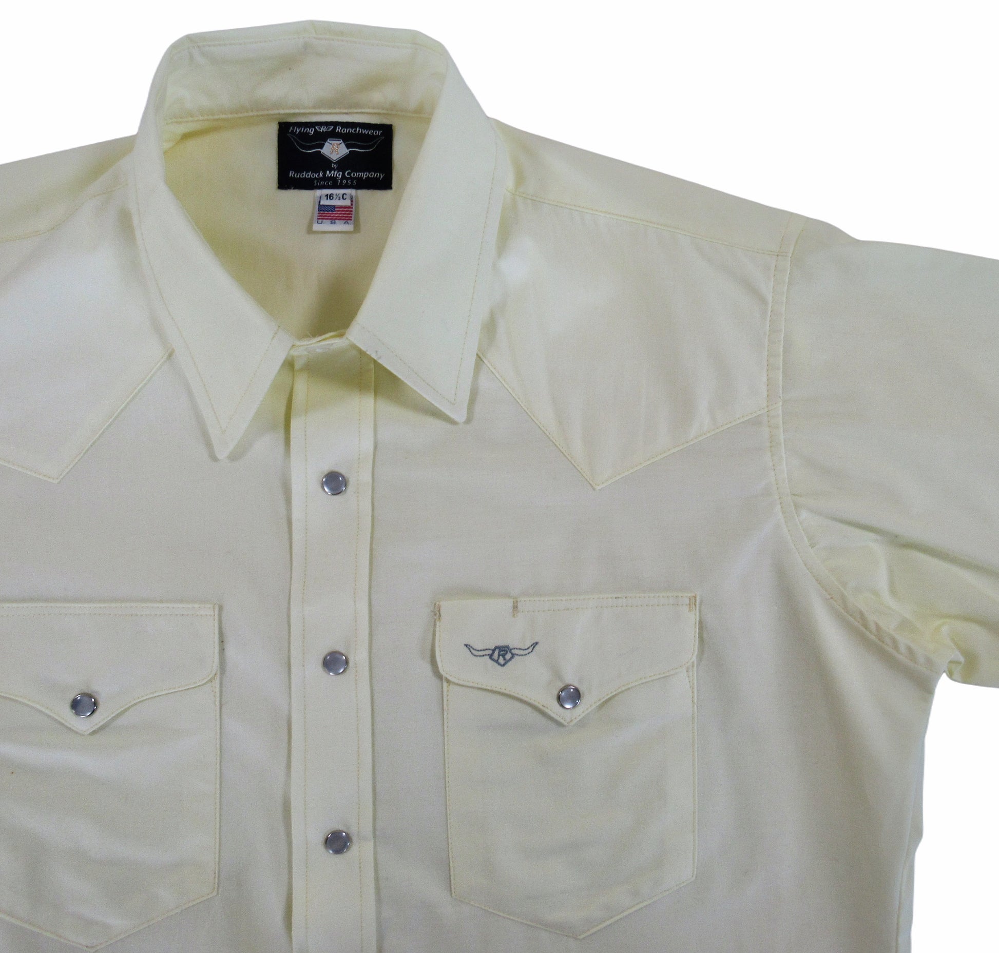 Pale Yellow short sleeve shirt with snaps by Flying R Ranchwear Made in USA