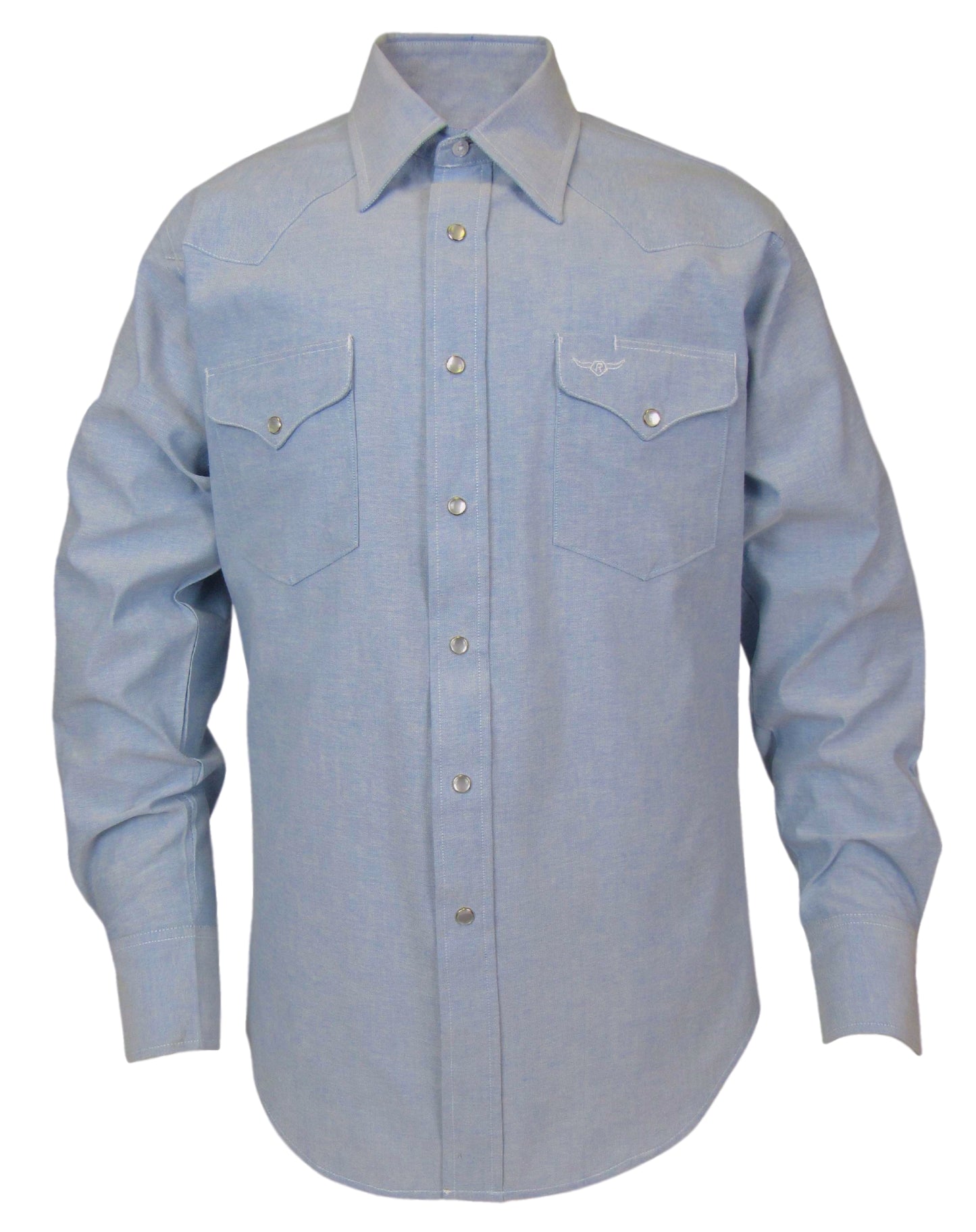 Flying R Ranchwear Made in USA Lt Blue Chambray with snaps