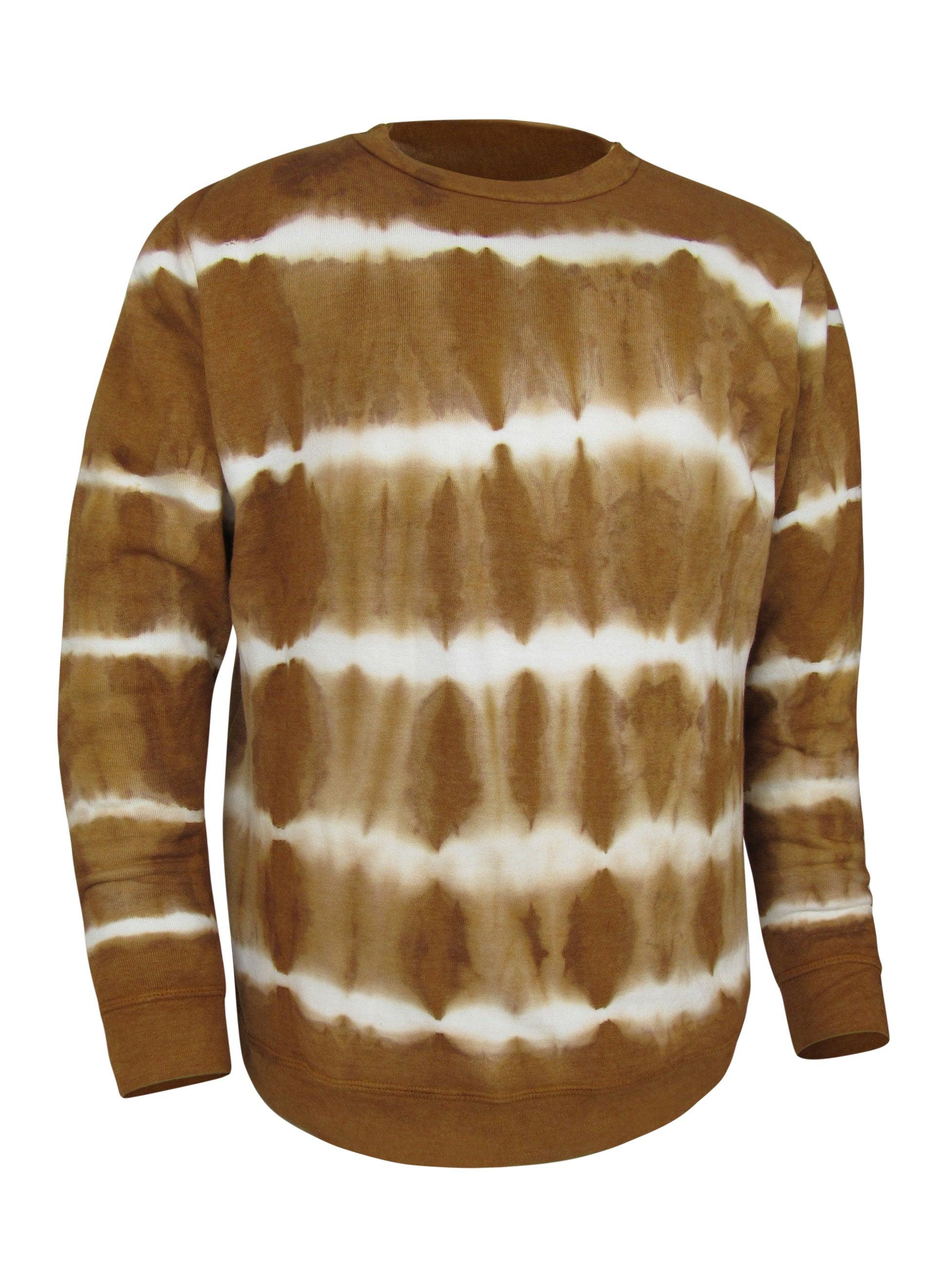 Horizontal Tie Dye Long sleeve crewneck in brown and natural by Old El Paso Shirtworks Made in USA