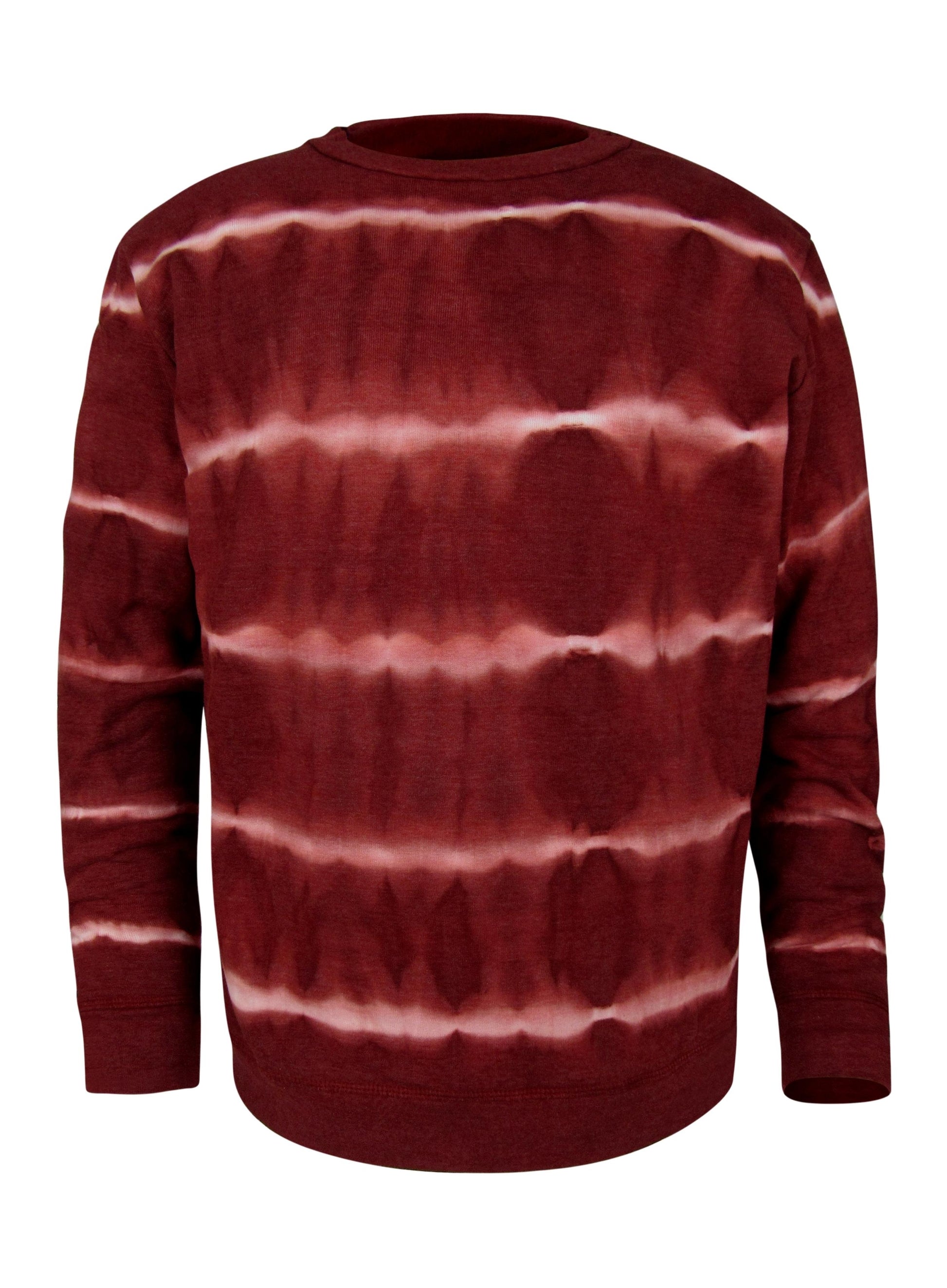 Horizontal Tie Dye Long sleeve crewneck in burgandy and natural by Old El Paso Shirtworks Made in USA
