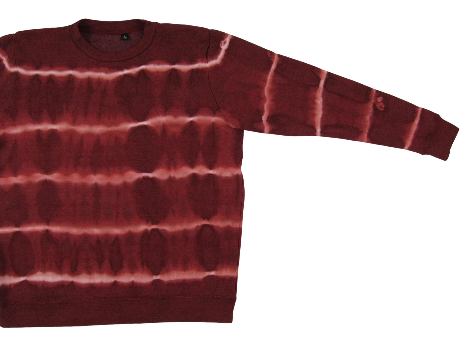 Horizontal Tie Dye Long sleeve crewneck in burgandy and natural by Old El Paso Shirtworks Made in USA