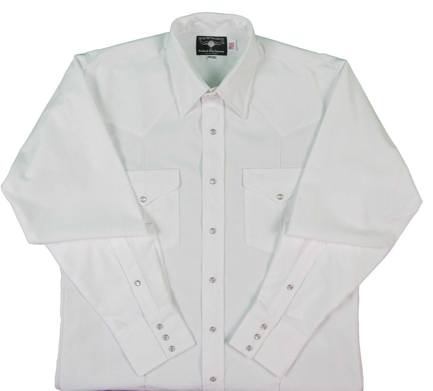 Solid White Rancher Crease Shirt Made in USA Ruddock Shirts Big and Tall Flying R Ranchwear