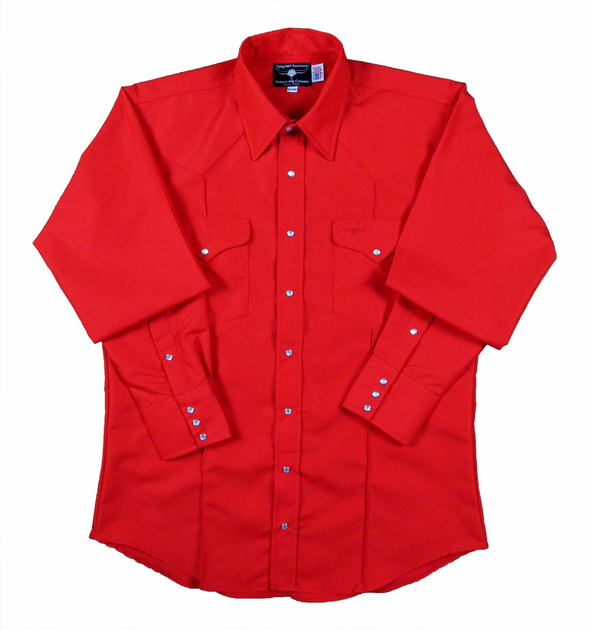 Solid Red Rancher Crease Shirt Made in USA Ruddock Shirts Big and Tall Flying R Ranchwear